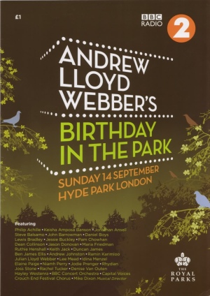 Programme for Andrew Lloyd Webber Birthday in the Park - Hyde Park, Sept 2008