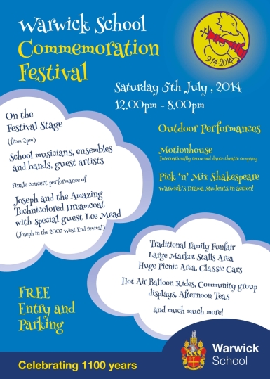 Lee Mead 'Warwick School Festival' flyer - Warwick, July 2014